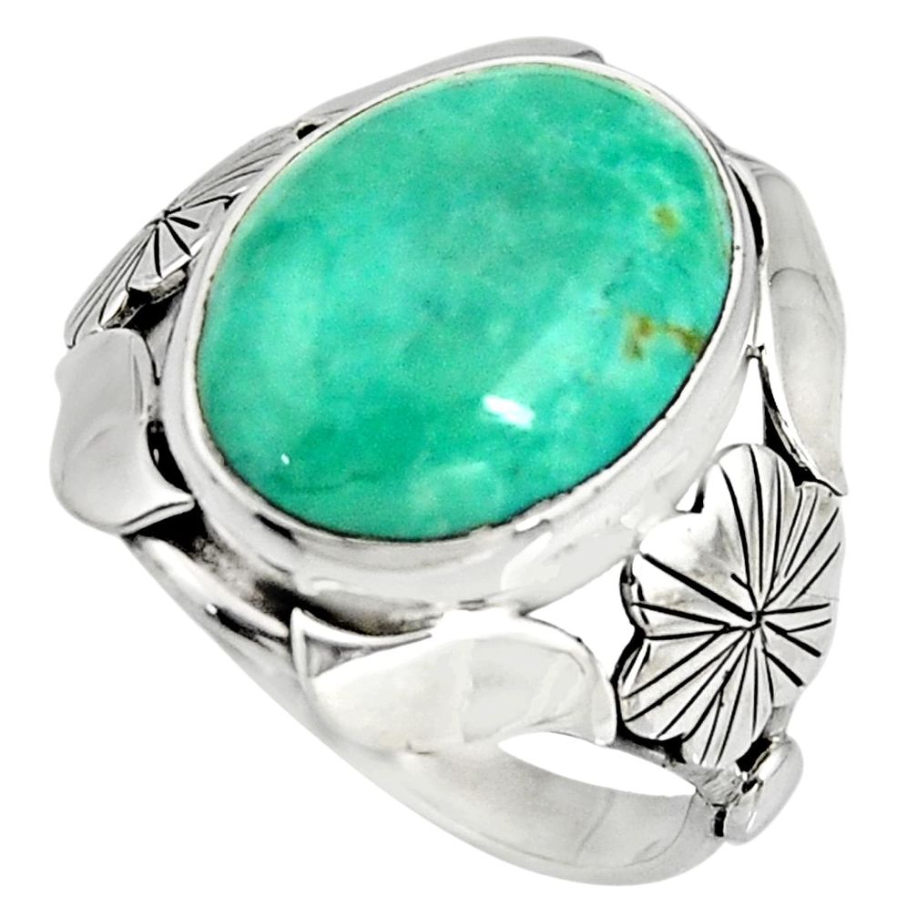 10.02cts arizona mohave turquoise silver flower solitaire ring size 8.5 r13794
