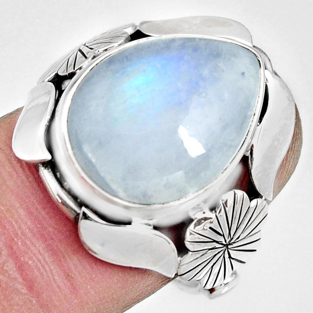 10.02cts natural rainbow moonstone 925 silver solitaire ring size 7.5 r13798