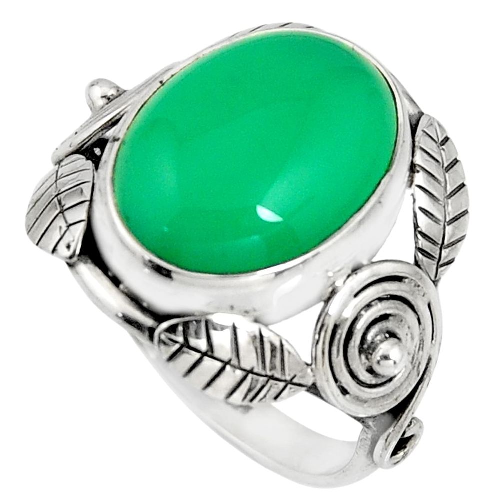 925 silver 10.02cts natural green chalcedony oval solitaire ring size 8 r13809