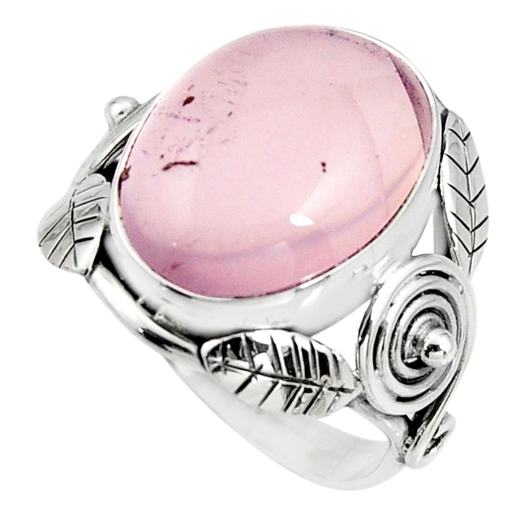 10.35cts natural pink rose quartz 925 silver solitaire ring size 6.5 r13811