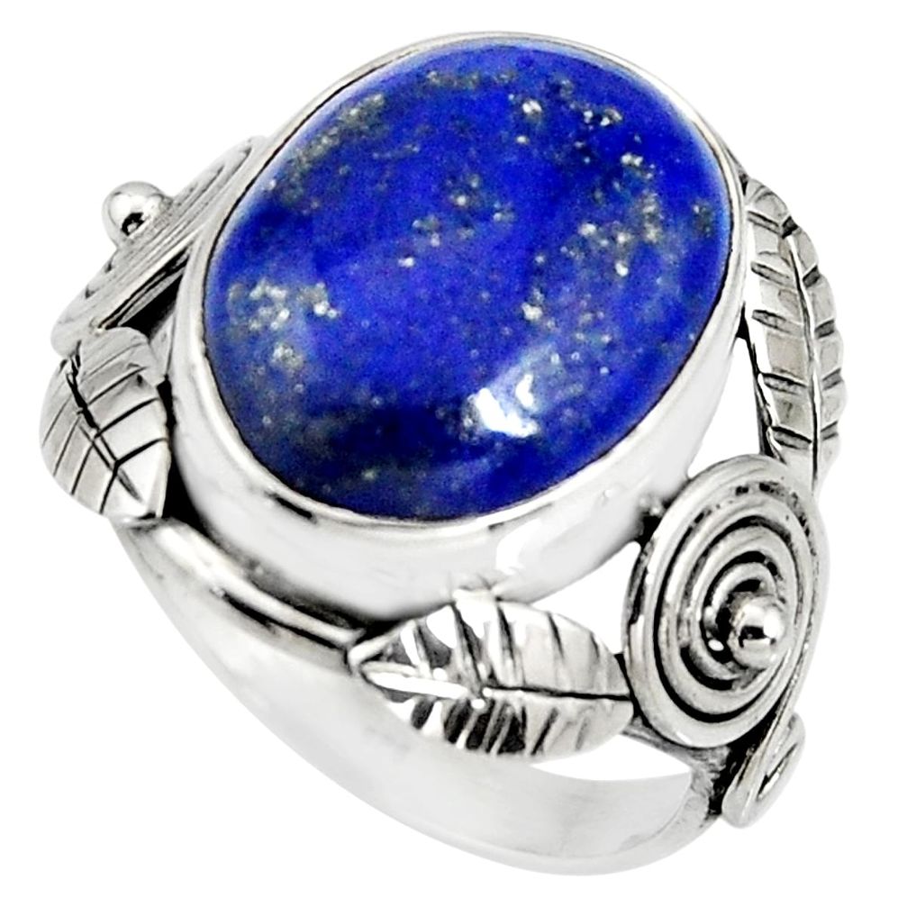 9.72cts natural blue lapis lazuli 925 silver solitaire ring size 7.5 r13812