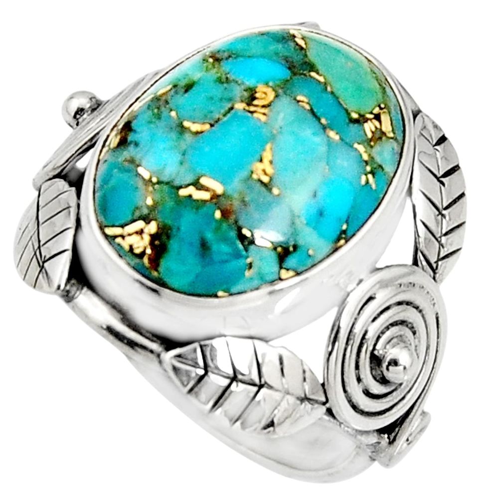 925 silver 9.03cts blue copper turquoise solitaire ring jewelry size 6.5 r13813