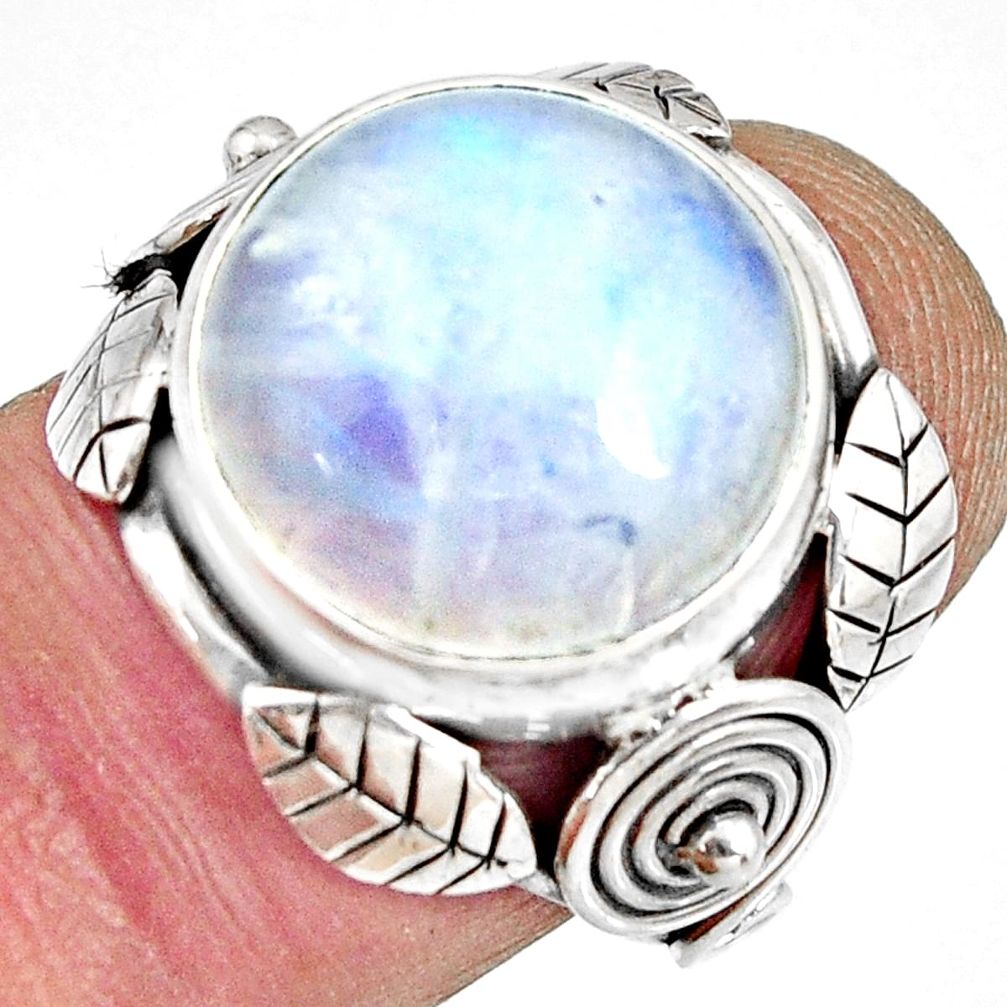 925 silver 12.31cts natural rainbow moonstone solitaire ring size 6.5 r13818