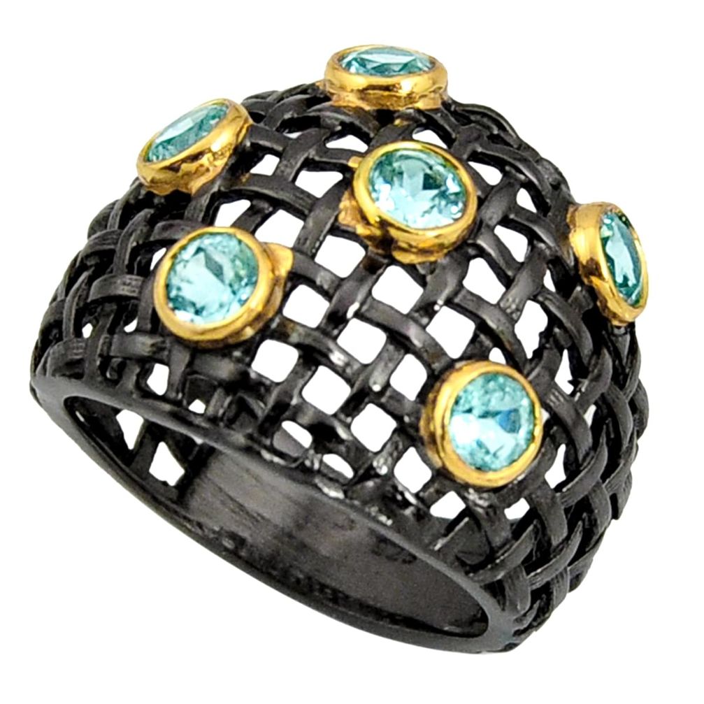 3.52cts black rhodium natural blue topaz silver 14k gold ring size 8.5 r13906