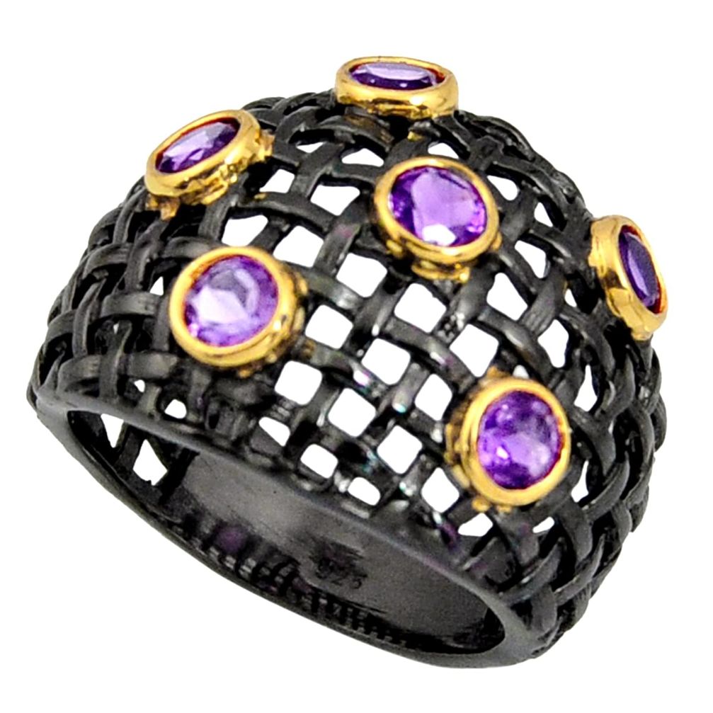 3.63cts rhodium natural purple amethyst 925 silver 14k gold ring size 9 r13910