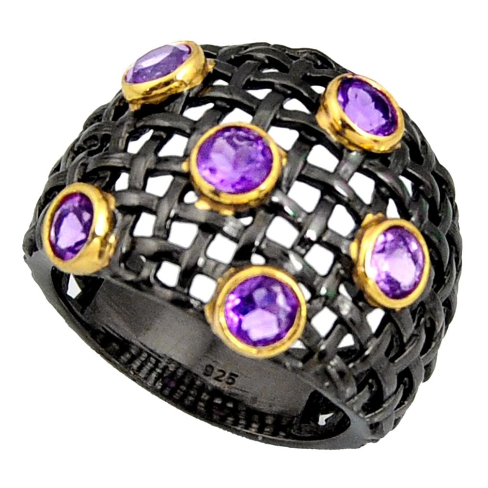 3.51cts rhodium natural purple amethyst 925 silver 14k gold ring size 9 r13912