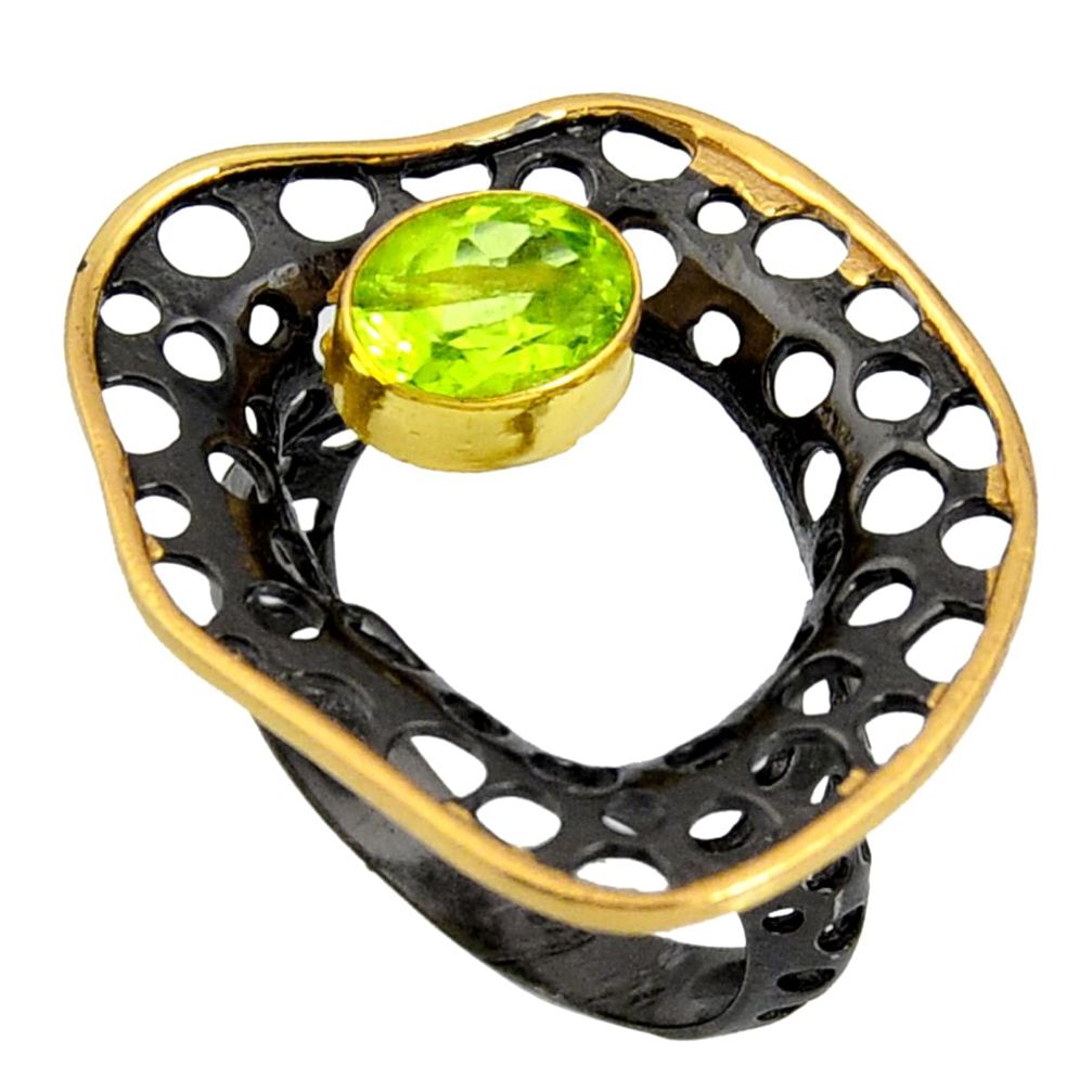 2.19cts black rhodium natural green peridot silver 14k gold ring size 8 r13931