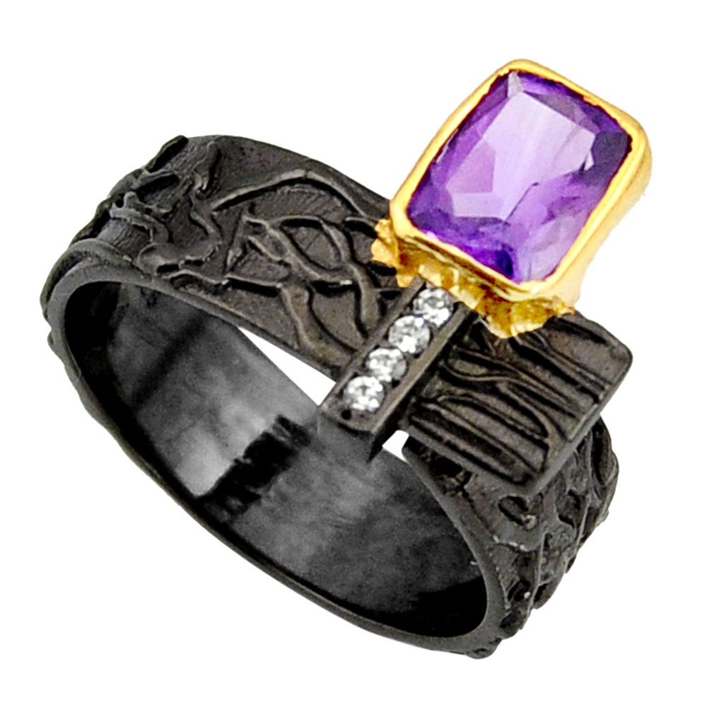 2.41cts rhodium natural amethyst silver 14k gold adjustable ring size 9.5 r13938