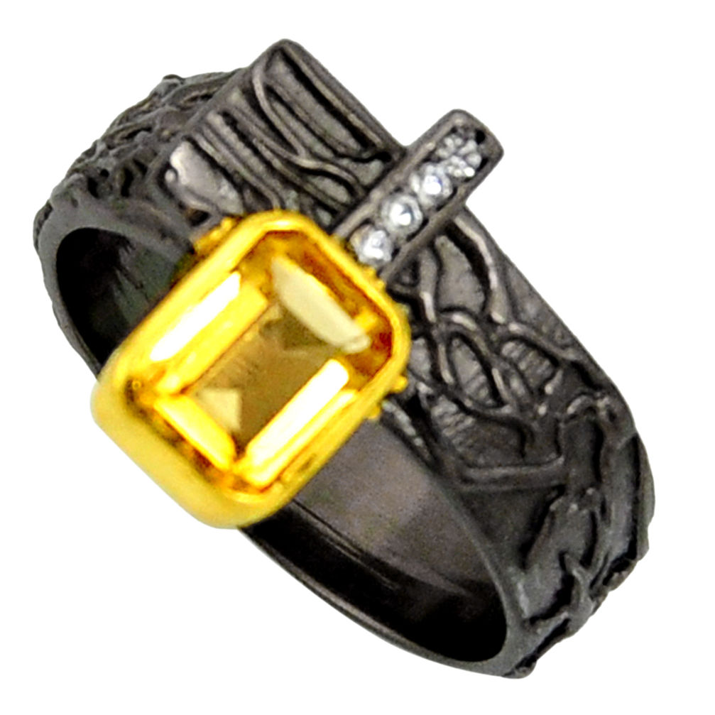 2.26cts rhodium natural citrine silver 14k gold adjustable ring size 9 r13953