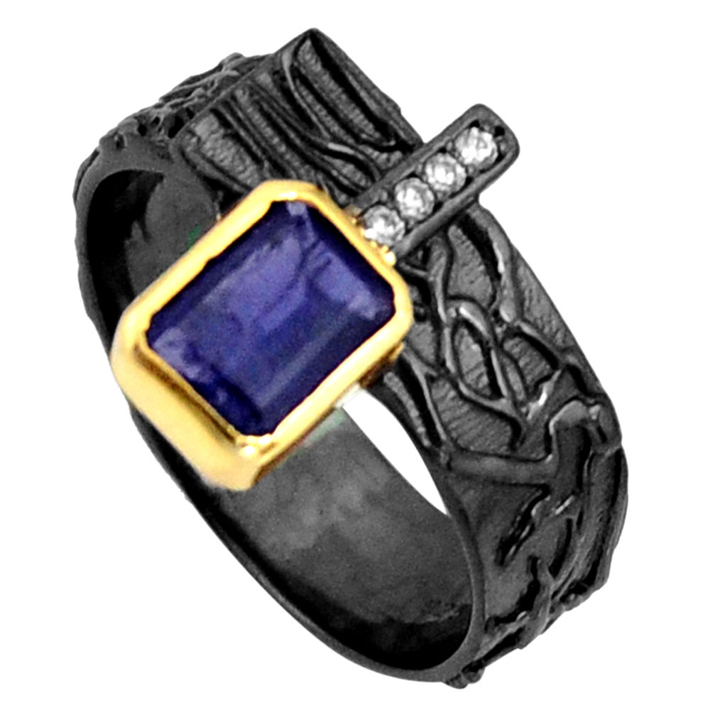 2.33cts rhodium natural iolite silver 14k gold adjustable ring size 9.5 r13957