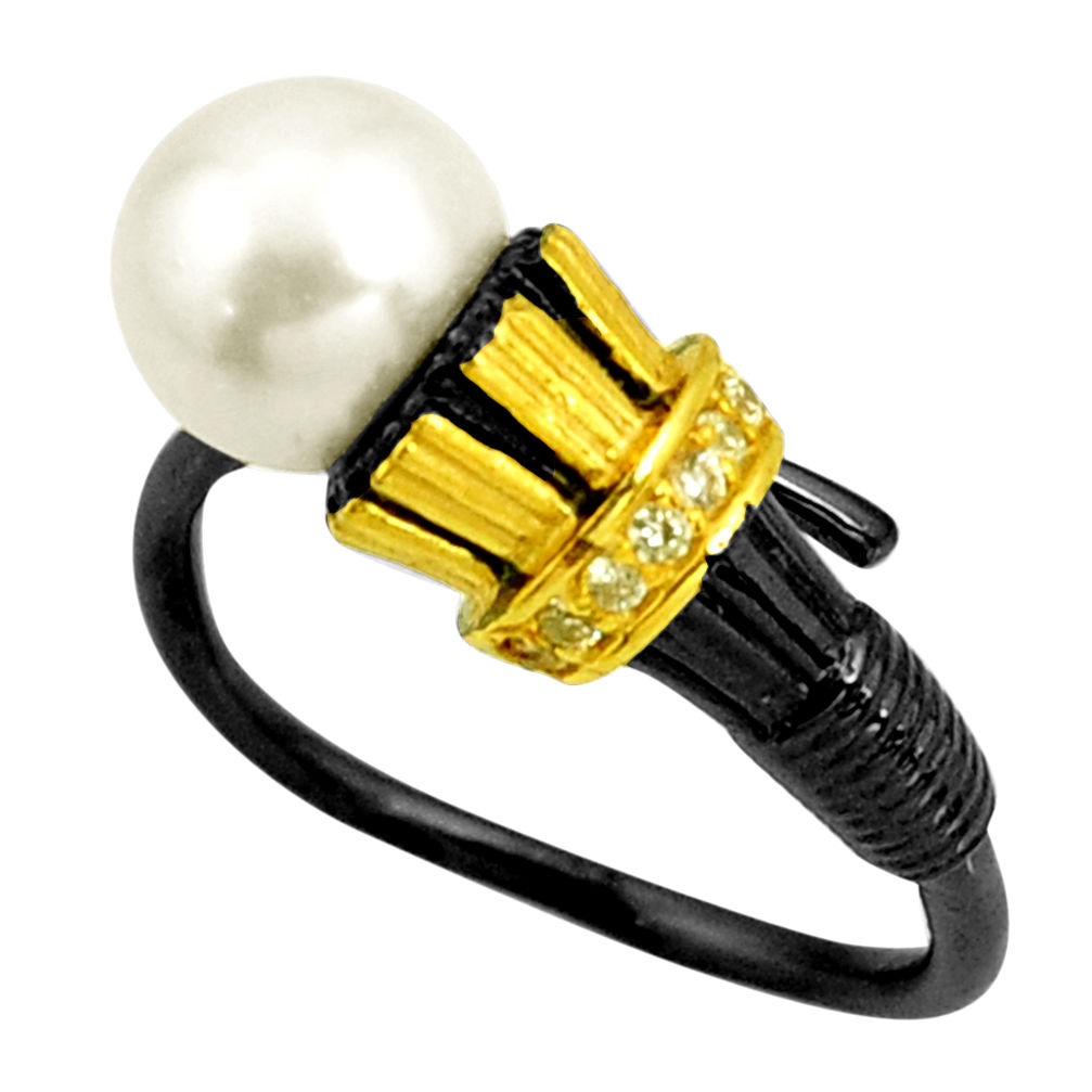 4.12cts rhodium natural pearl 925 silver gold adjustable ring size 8.5 r13982