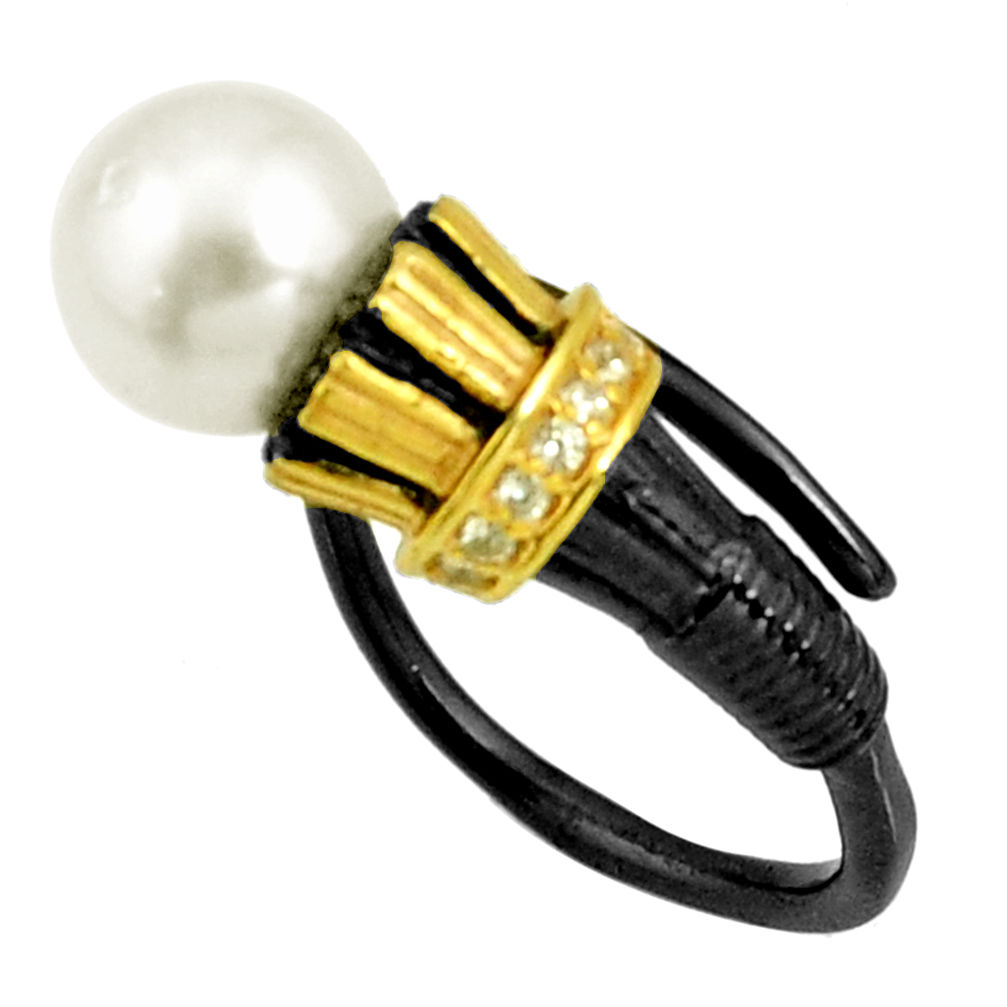 3.98cts rhodium natural pearl 925 silver 14k gold adjustable ring size 7 r13988