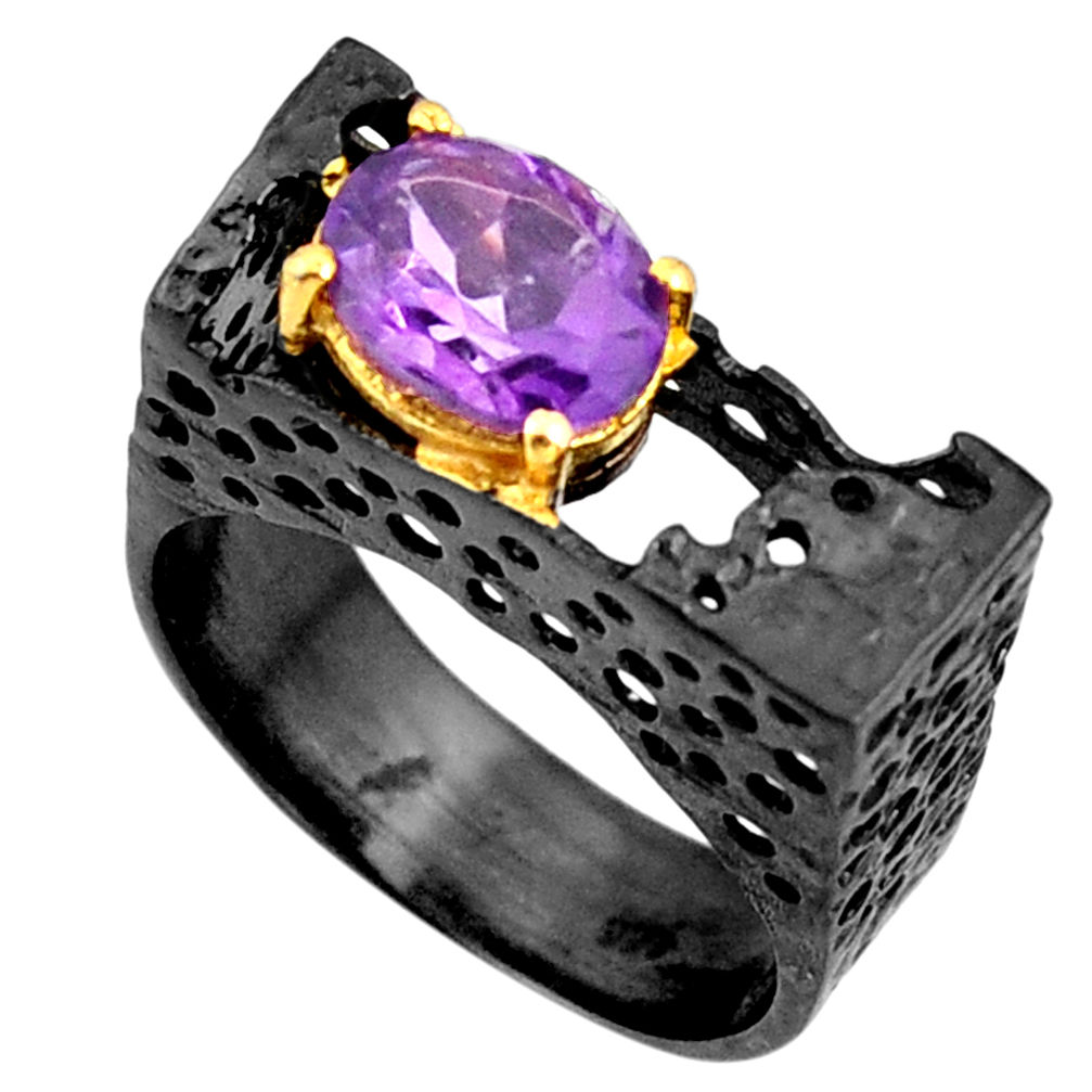 2.81cts rhodium natural purple amethyst 925 silver 14k gold ring size 7.5 r14002