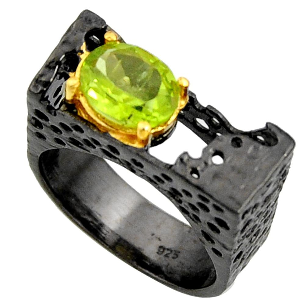 3.08cts black rhodium natural green peridot silver 14k gold ring size 9 r14012