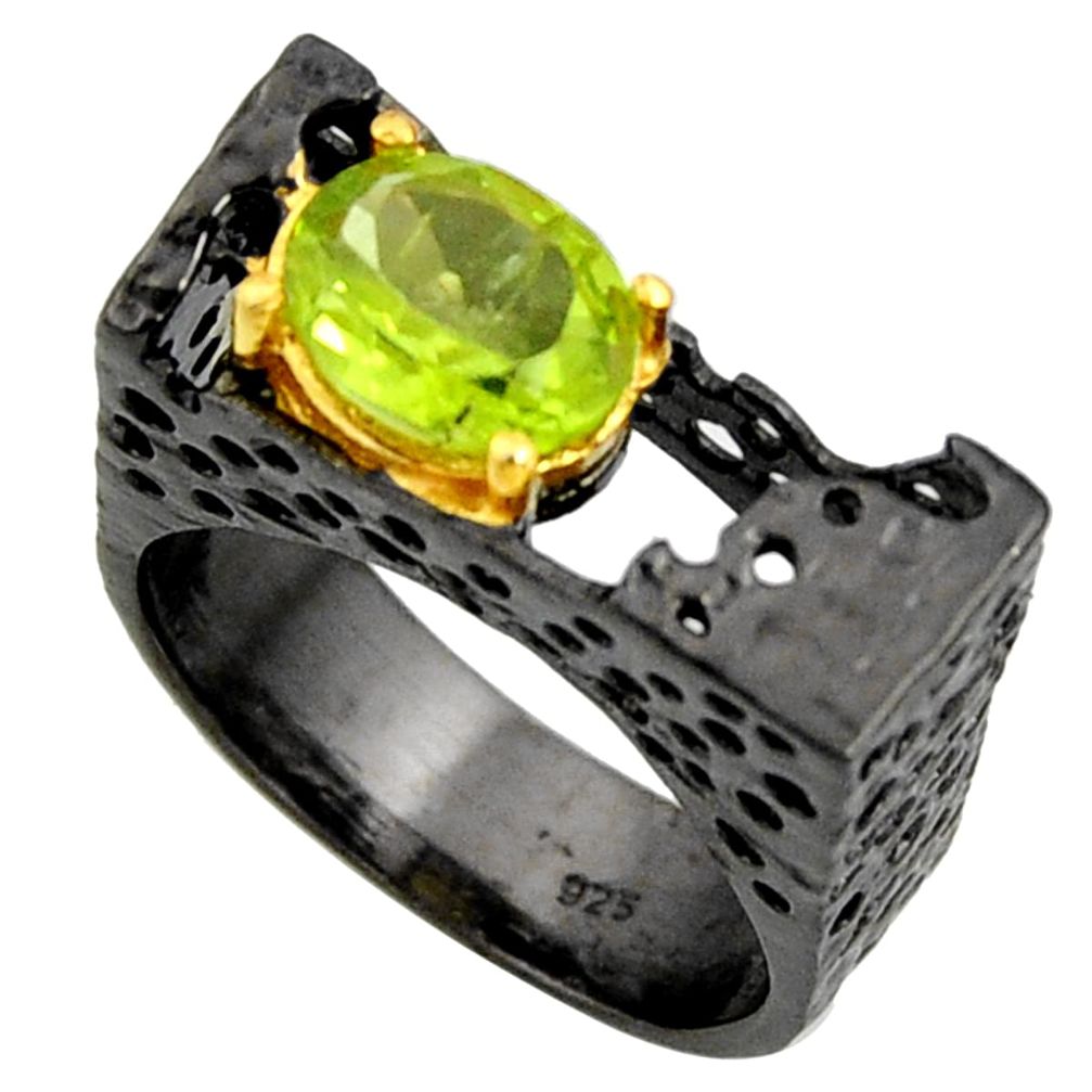 925 silver 2.99cts black rhodium natural green peridot gold ring size 8 r14013