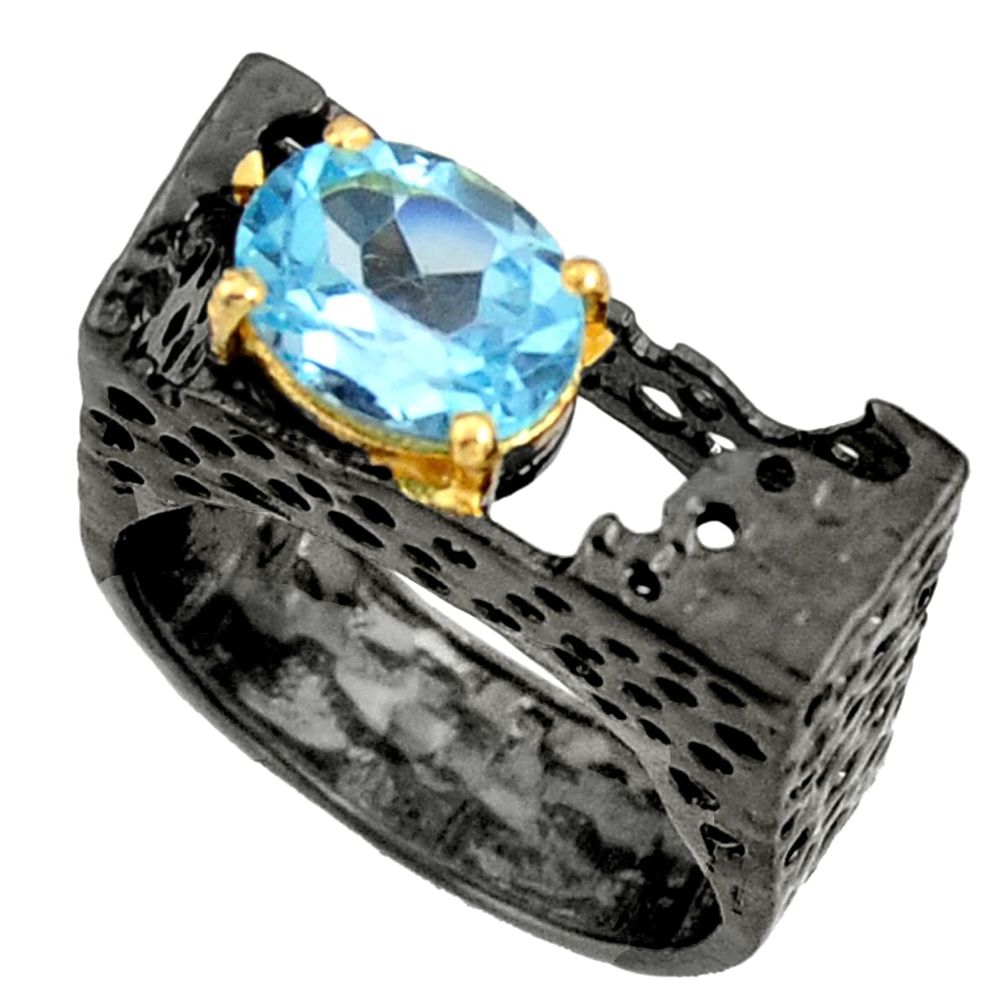 3.21cts black rhodium natural blue topaz silver 14k gold ring size 8 r14020