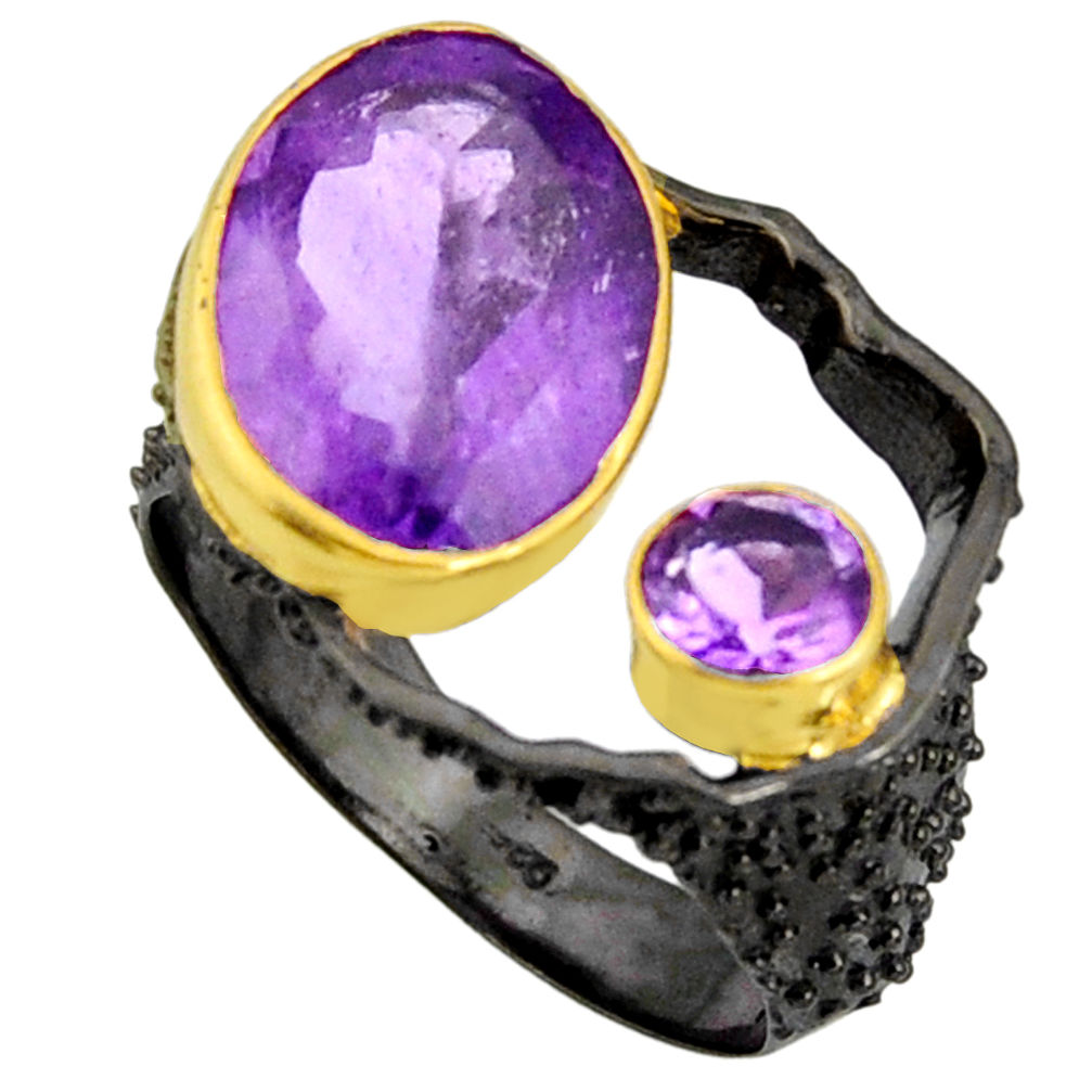 7.78cts rhodium natural purple amethyst 925 silver 14k gold ring size 8 r14021