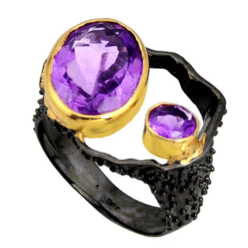 7.51cts rhodium natural purple amethyst 925 silver 14k gold ring size 8 r14032