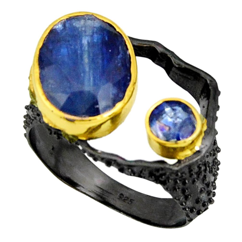 7.74cts black rhodium natural blue kyanite silver 14k gold ring size 9 r14040