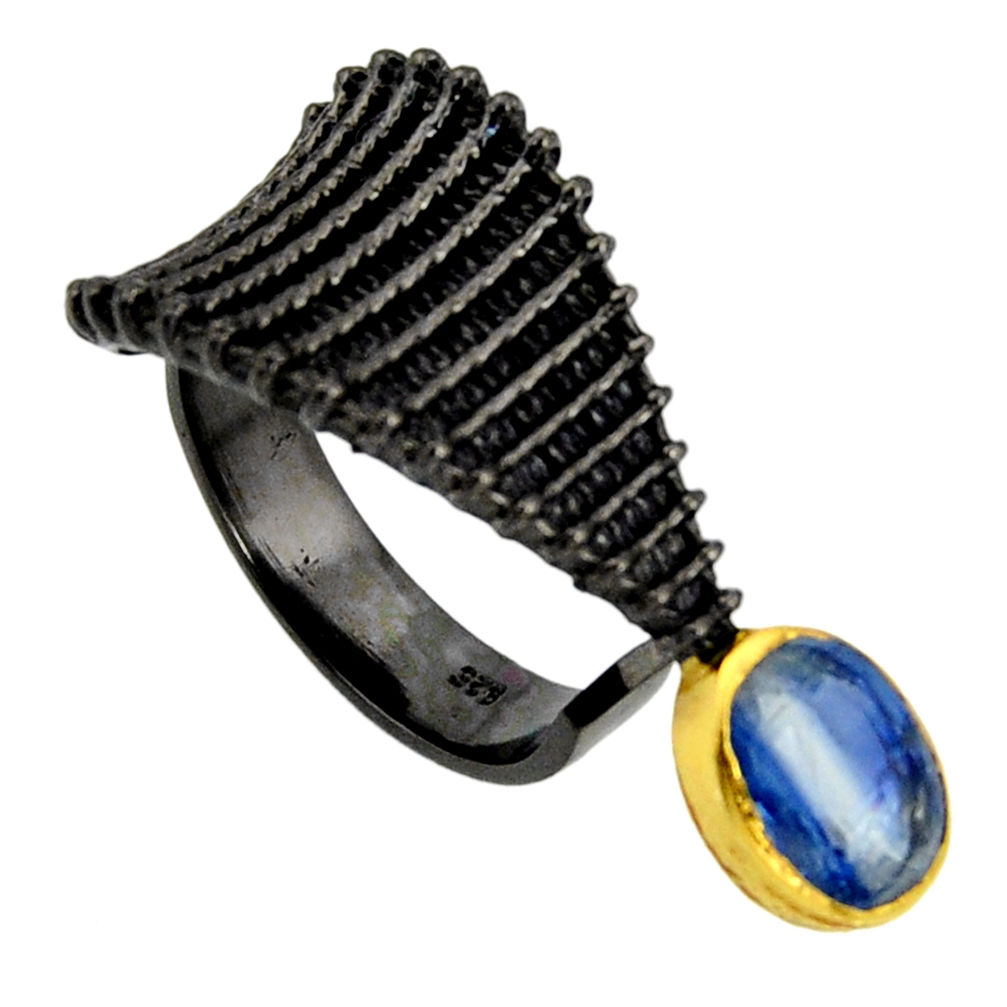 3.13cts rhodium natural blue kyanite silver gold adjustable ring size 8 r14057