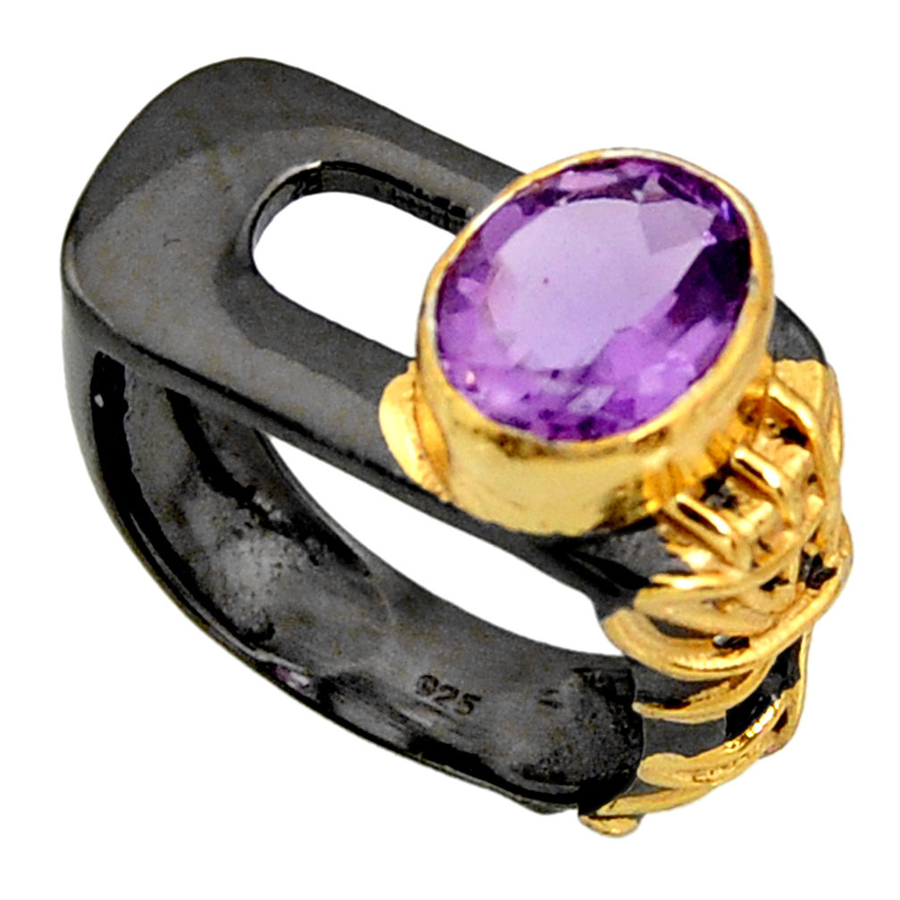 4.06cts rhodium natural purple amethyst 925 silver 14k gold ring size 6.5 r14063