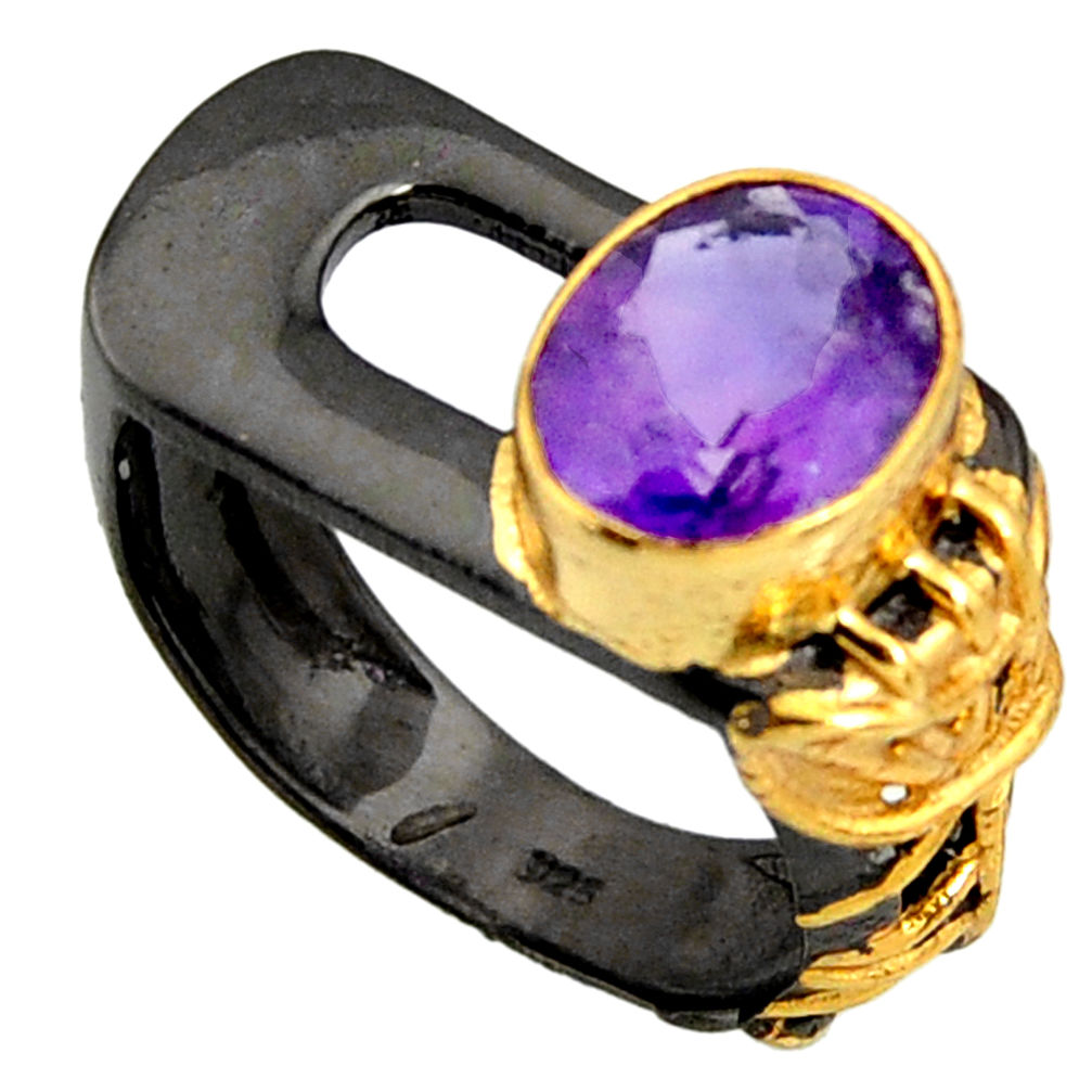 4.35cts rhodium natural purple amethyst 925 silver 14k gold ring size 9 r14068
