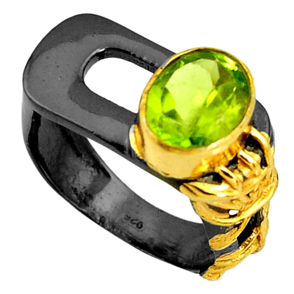 4.35cts black rhodium natural green peridot silver 14k gold ring size 9 r14073