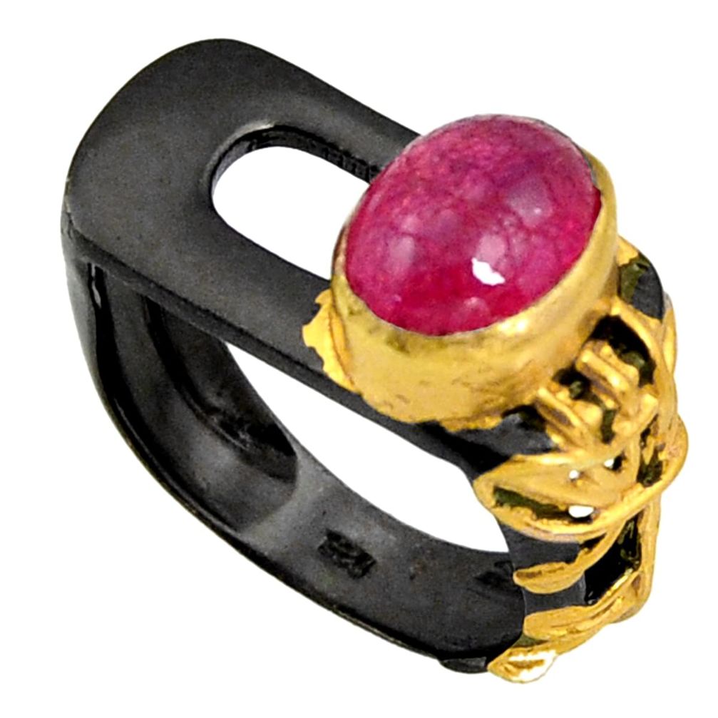 925 silver 4.13cts black rhodium natural red ruby 14k gold ring size 7 r14076