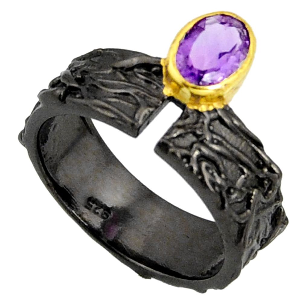 1.58cts rhodium natural purple amethyst 925 silver 14k gold ring size 8 r14102