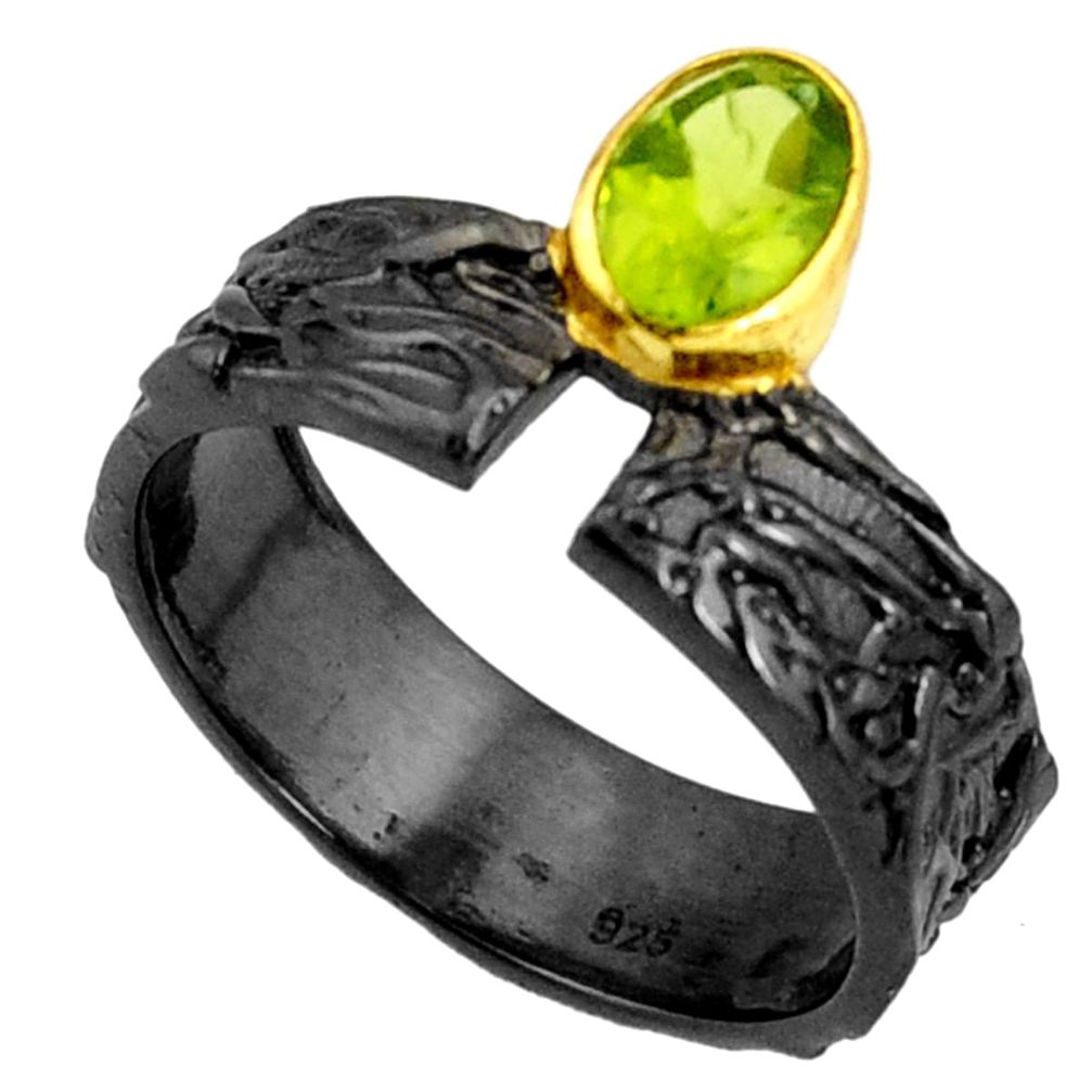 1.71cts black rhodium natural green peridot 925 silver gold ring size 8 r14114