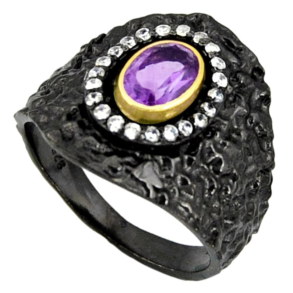 2.06cts black rhodium natural amethyst 925 silver 14k gold ring size 7 r14122