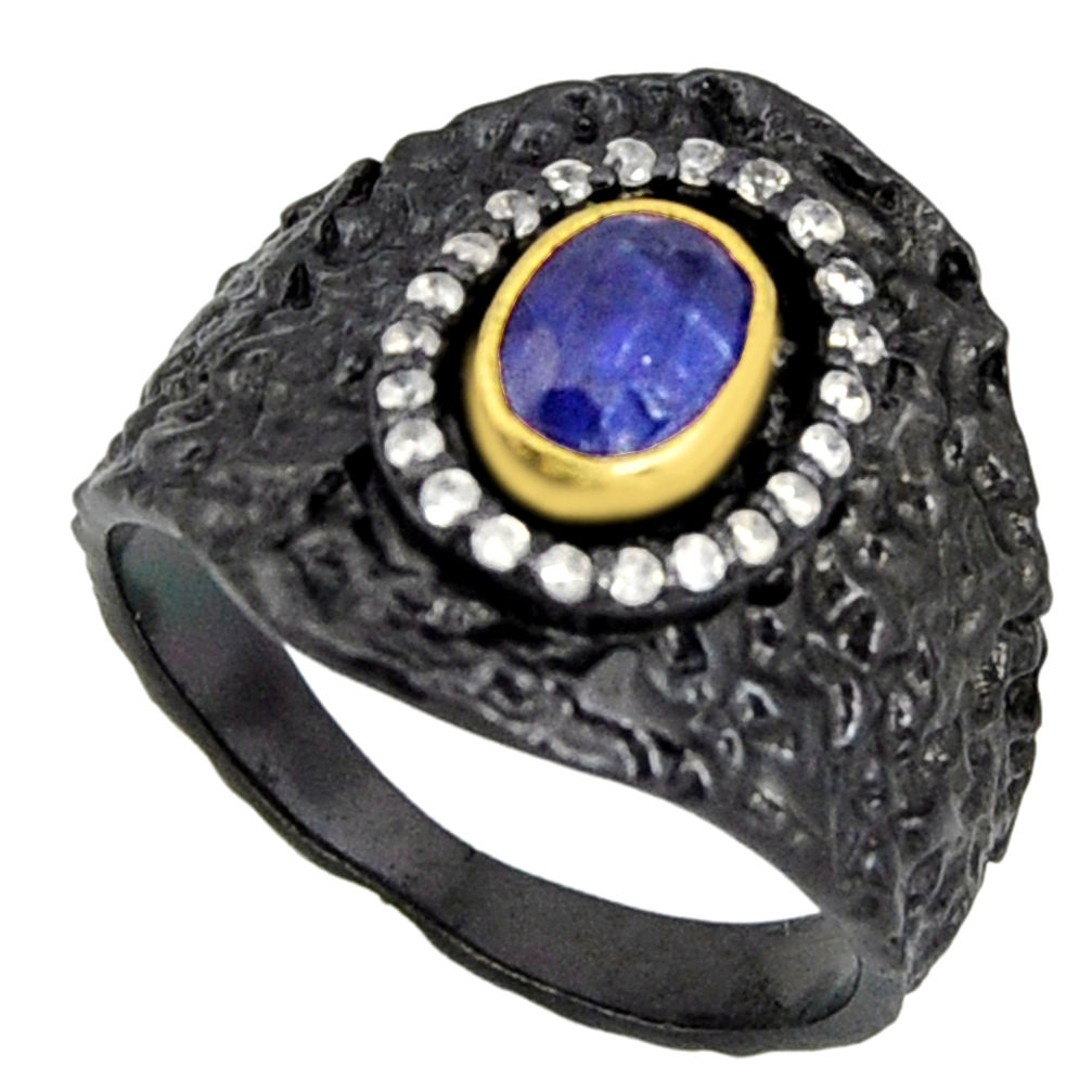 2.18cts rhodium natural blue kyanite 925 silver 14k gold ring size 8.5 r14140