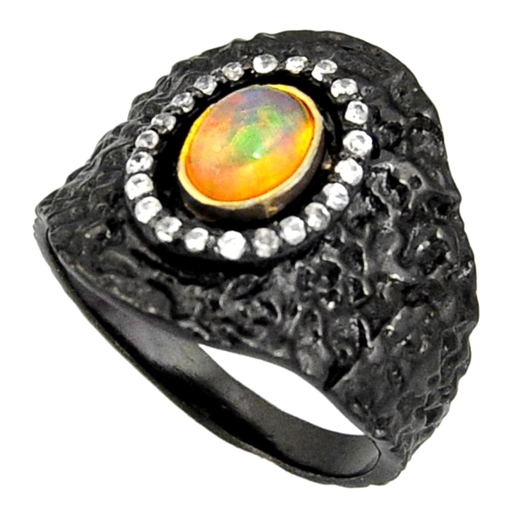 2.07cts rhodium natural ethiopian opal 925 silver 14k gold ring size 9 r14151