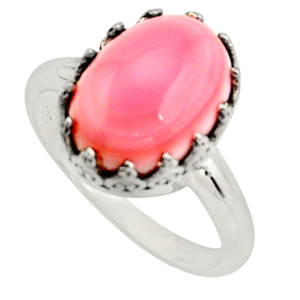 6.18cts natural pink queen conch shell 925 silver solitaire ring size 9 r14221