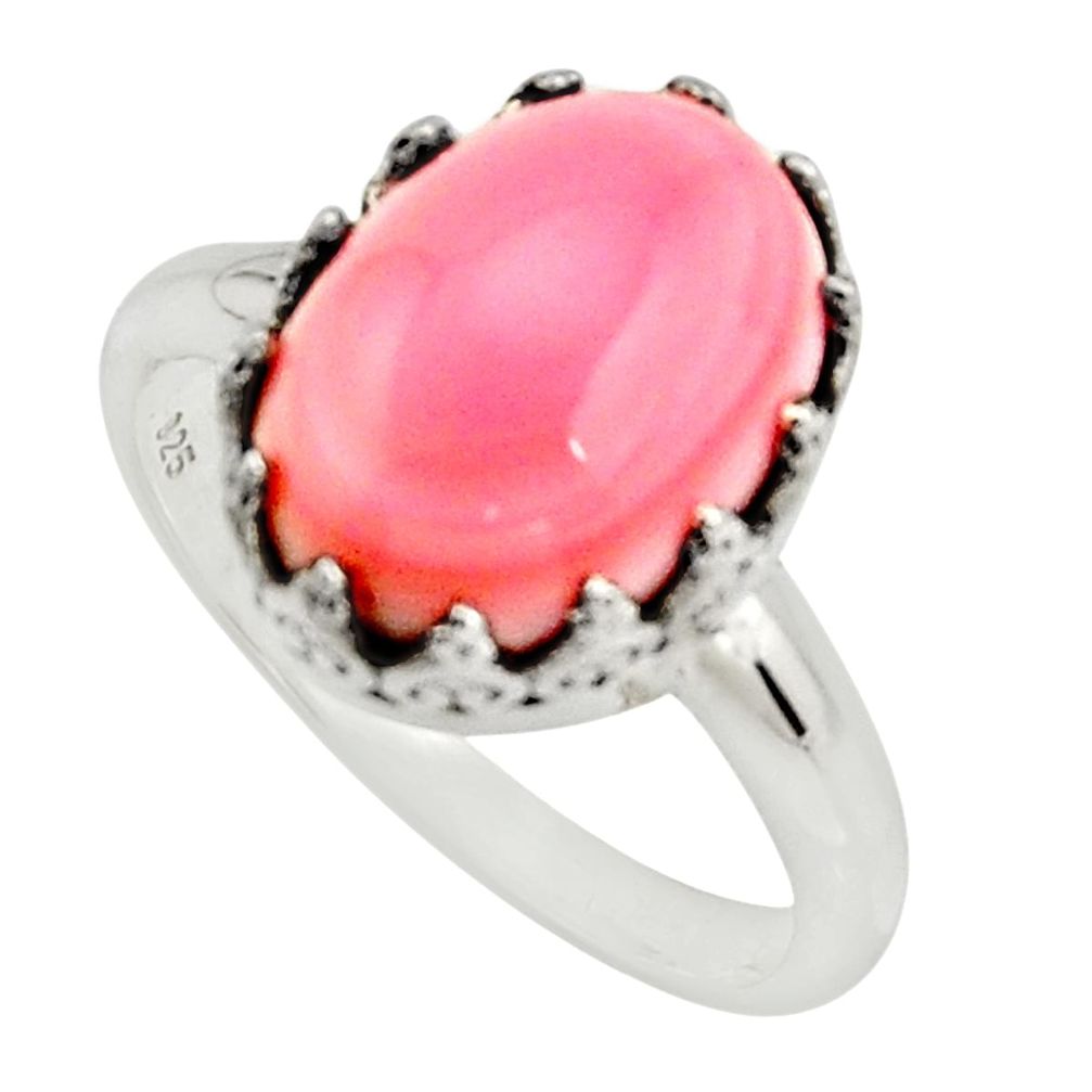 6.33cts natural pink queen conch shell 925 silver solitaire ring size 8 r14223