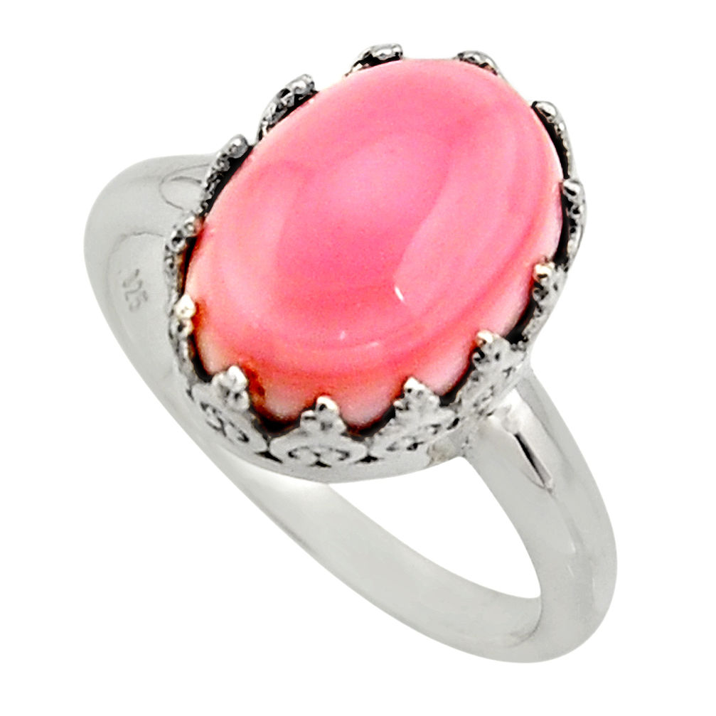 925 silver 6.58cts natural pink queen conch shell solitaire ring size 9 r14224