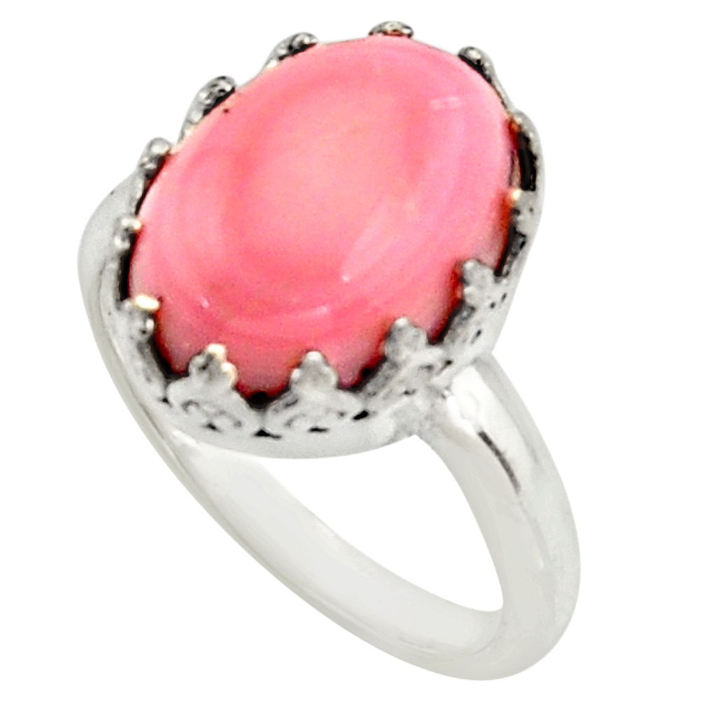 6.48cts natural pink queen conch shell 925 silver solitaire ring size 8 r14227