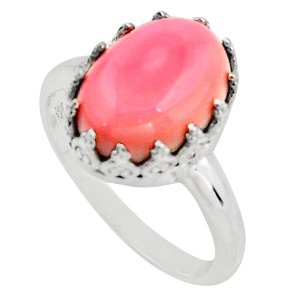 6.48cts natural pink queen conch shell 925 silver solitaire ring size 9 r14229