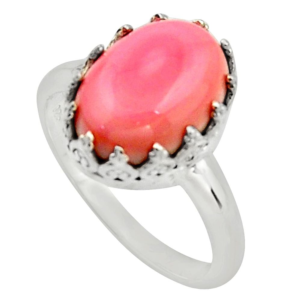 6.40cts natural pink queen conch shell 925 silver solitaire ring size 7 r14231