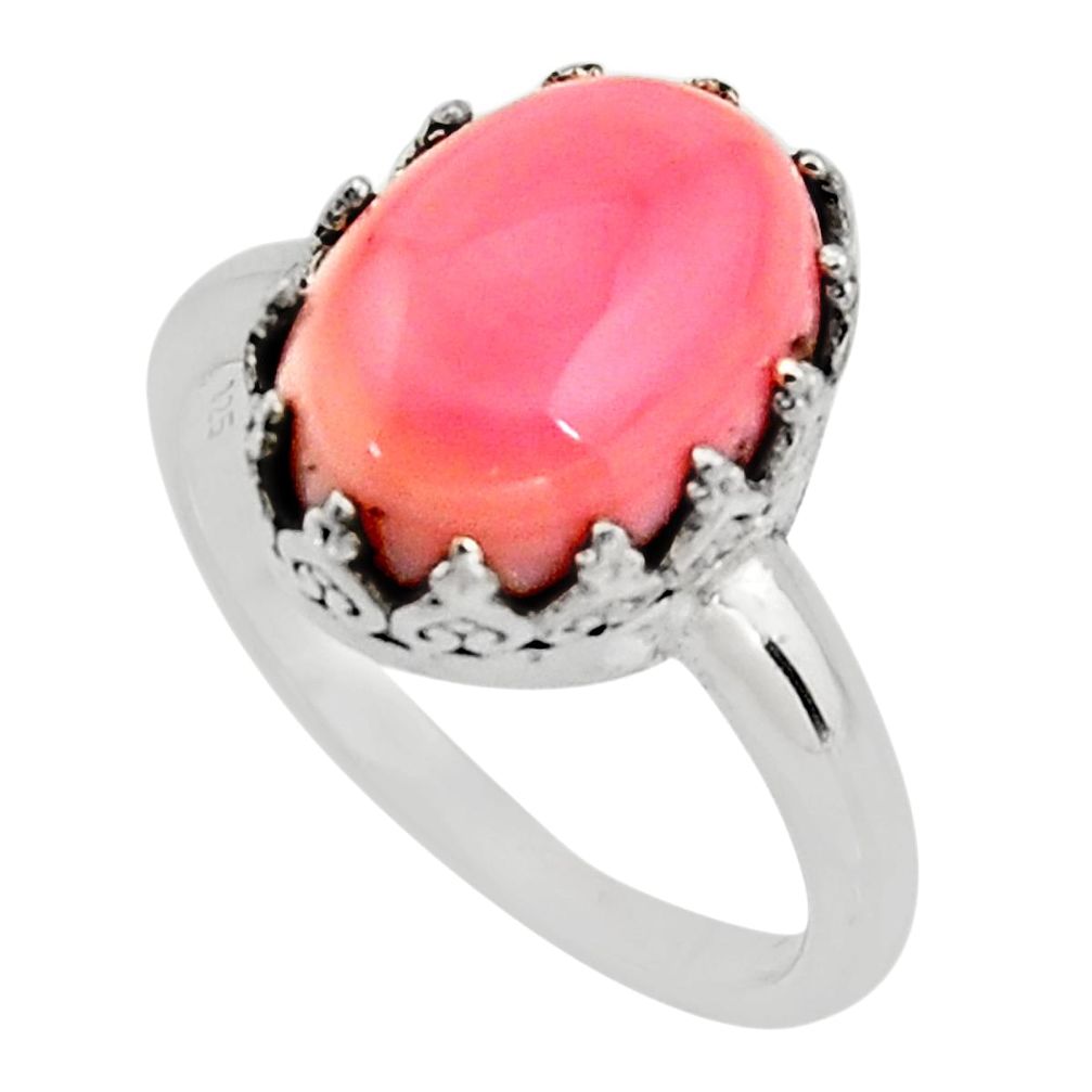 6.18cts natural pink queen conch shell 925 silver solitaire ring size 9 r14233