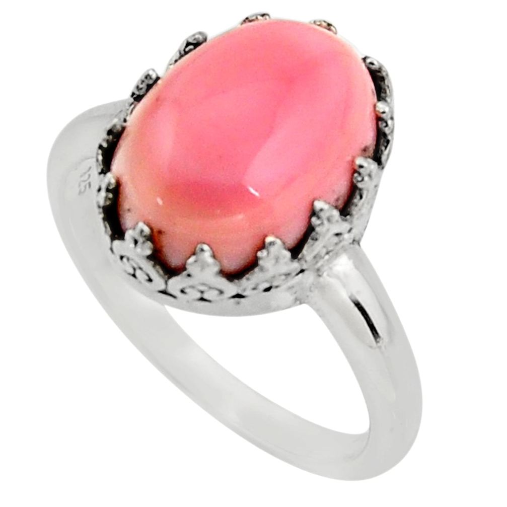 6.33cts natural pink queen conch shell 925 silver solitaire ring size 9 r14234