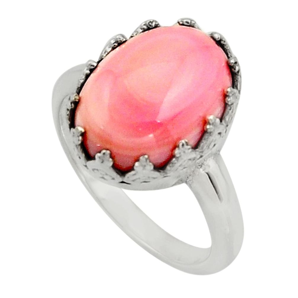 6.16cts natural pink queen conch shell 925 silver solitaire ring size 9 r14238