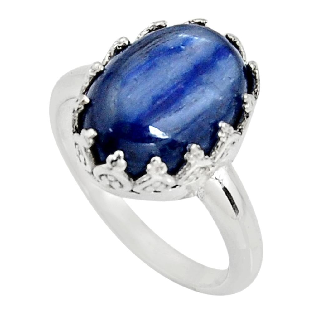 6.63cts natural blue kyanite 925 sterling silver solitaire ring size 8 r14241
