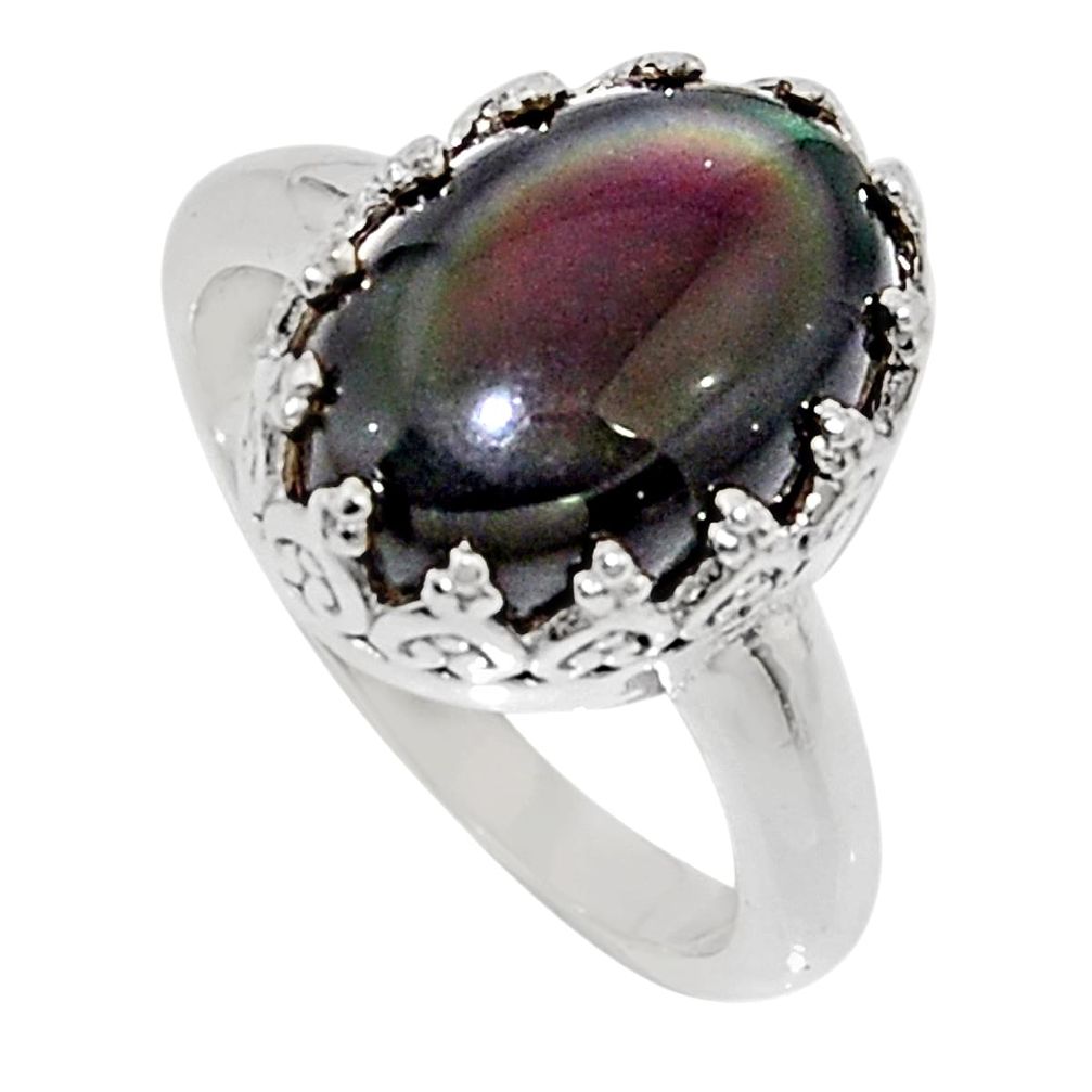 6.46cts natural rainbow obsidian eye 925 silver solitaire ring size 7 r14254