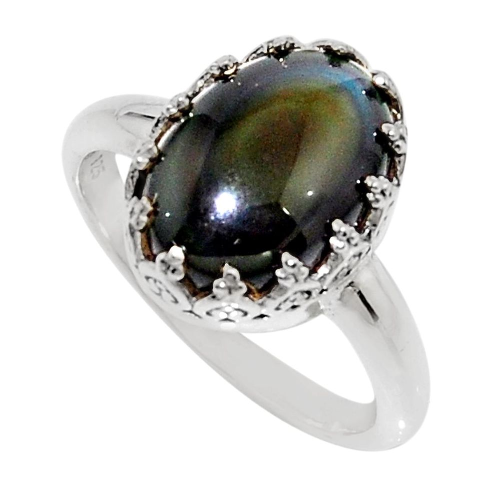 6.48cts natural rainbow obsidian eye 925 silver solitaire ring size 9 r14258