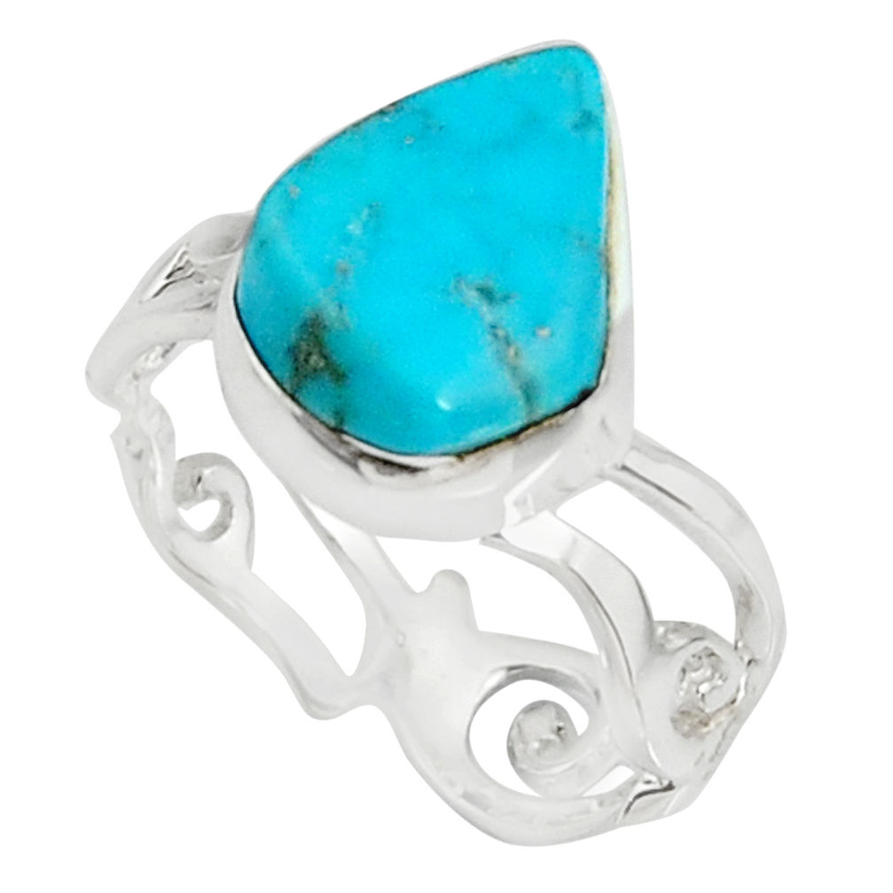 5.21cts blue sleeping beauty turquoise 925 sterling silver ring size 6 r14299