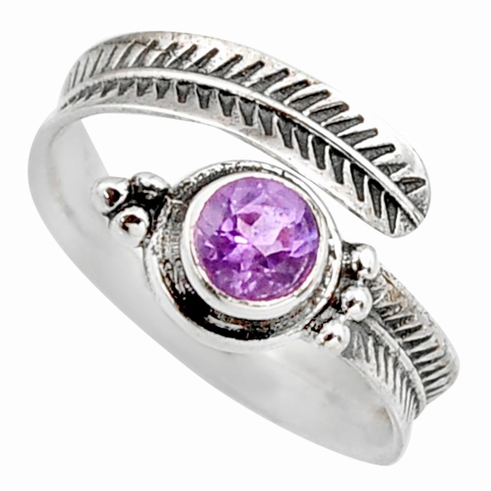 925 silver 1.09cts natural purple amethyst round adjustable ring size 9.5 r14563