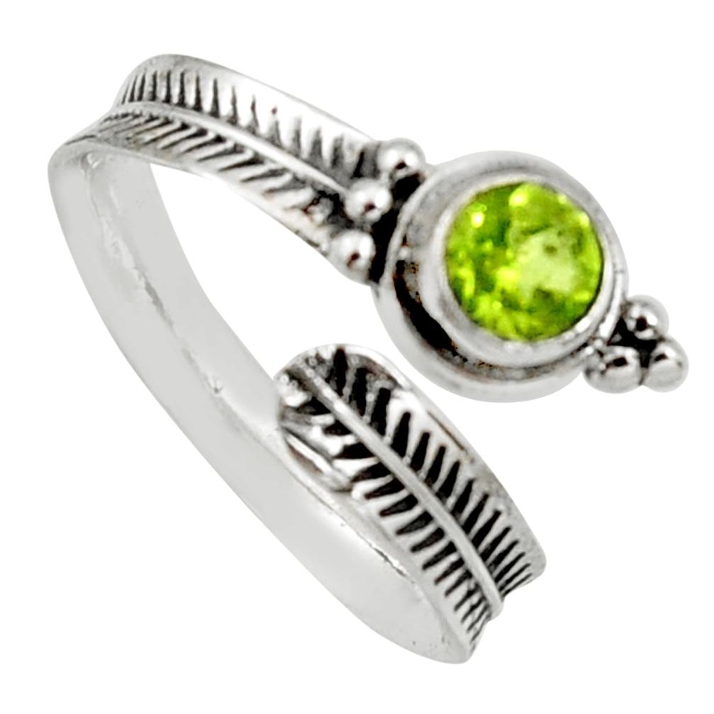 1.04cts natural green peridot round 925 silver adjustable ring size 9.5 r14566