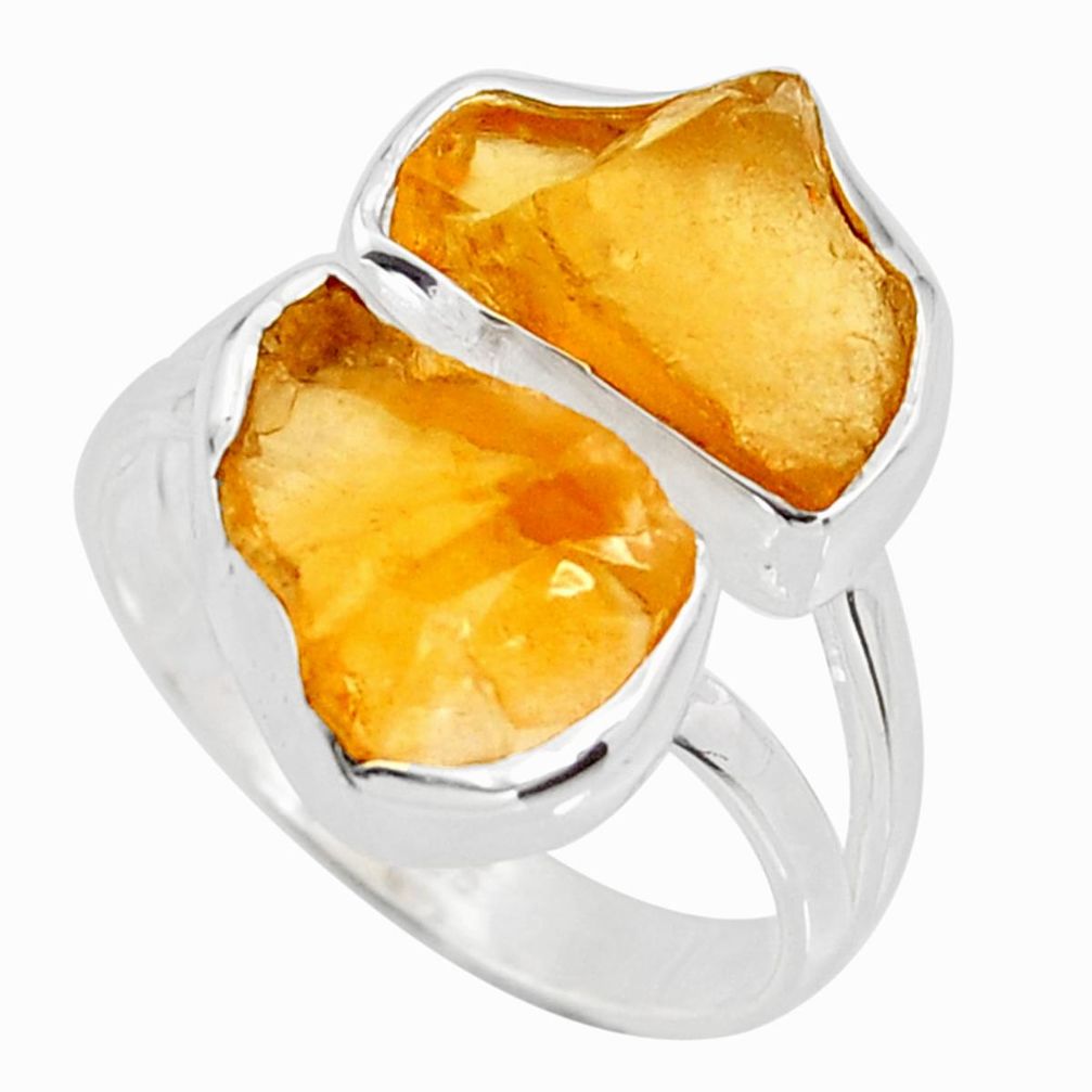 11.57cts yellow citrine rough 925 silver solitaire ring jewelry size 8 r14981