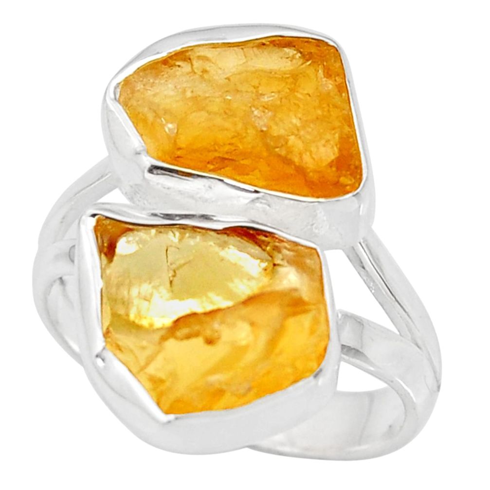12.06cts yellow citrine rough 925 silver solitaire ring jewelry size 8 r14982